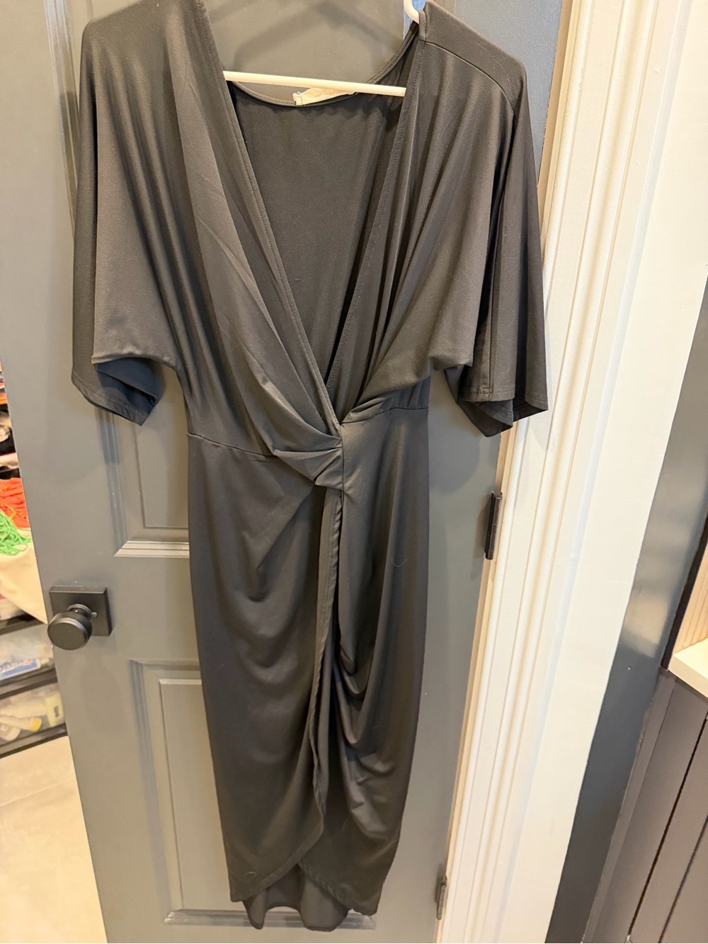 Knot-Front Midi Dress in Slate Gray